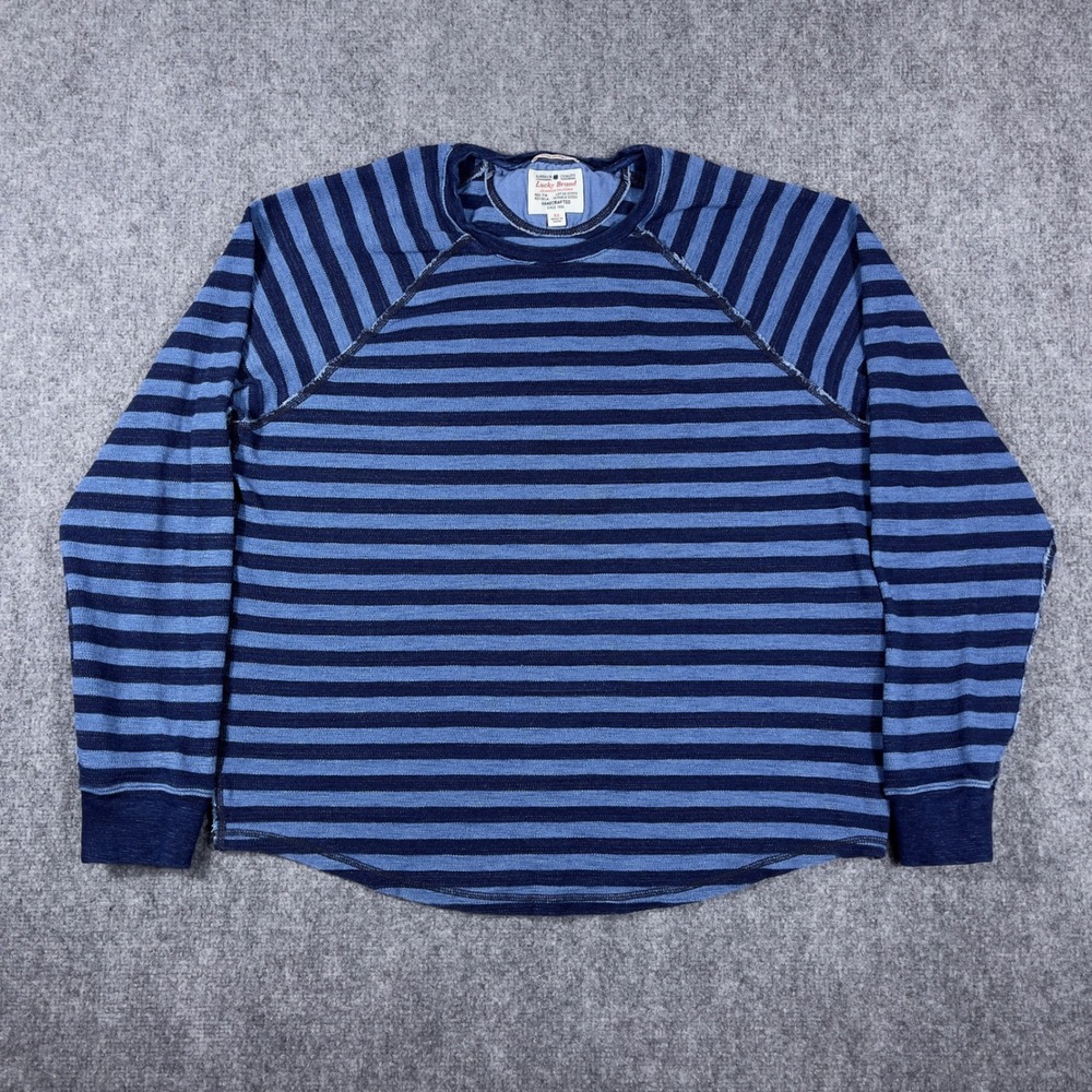 Y2K Lucky Brand Striped Shirt Mens XL Blue LS Raglan Crewneck True Indigo